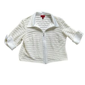 JS Collections White Diamond Sleeve Collared Full Zip Jacket Women's size 24